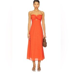 Strapless Knot-Front Maxi Dress in Orange